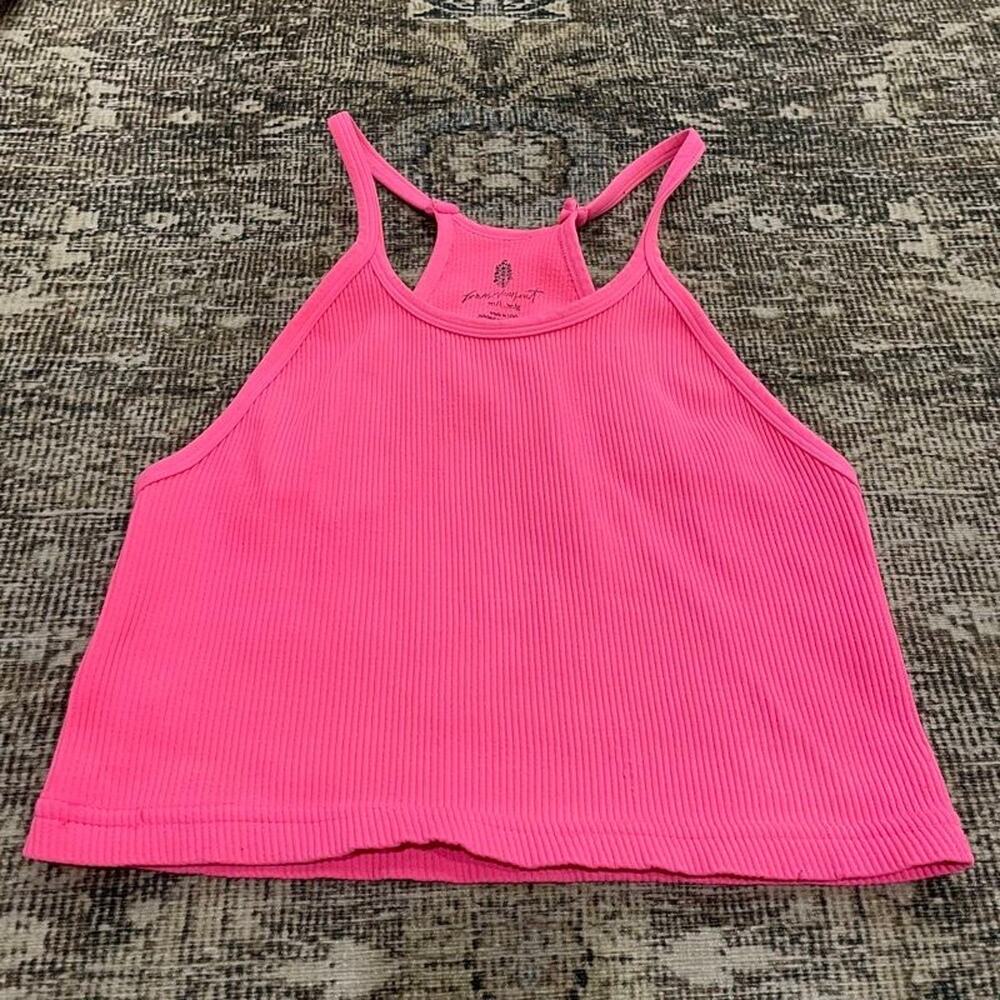 Free People Movement Happiness Runs Neon Pink Ribbed Racerback Crop Tank Top M/L